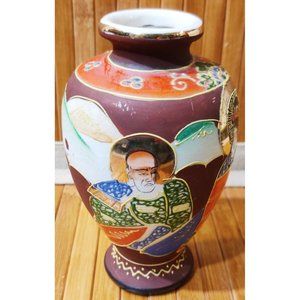 Vintage Hand Crafted Japanese Moriage Satsuma Style Vase 6x3.5"